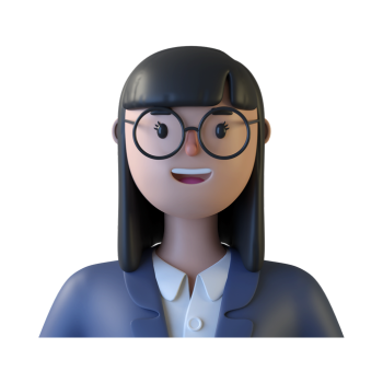 En avatarbild på en glad kvinna med glasögon, mörkt år och lugg.