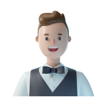 En avatarbild på en glad man med skjorta, väst och fluga.
