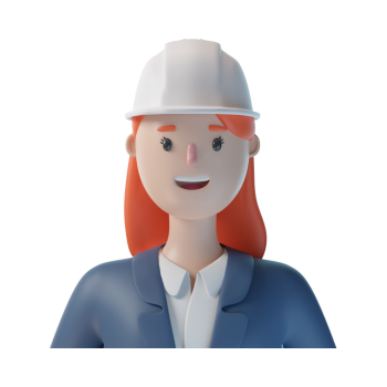 En avatarbild på en glad kvinna med bygghjälm.